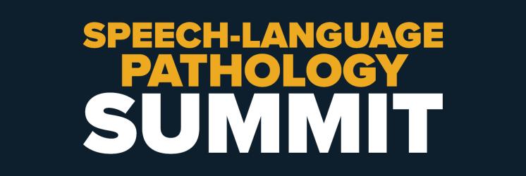 Speech Language Pathology Summit navy and gold promotional graphic