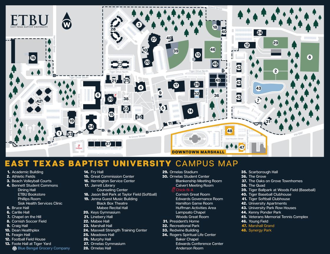 Campus Map East Texas Baptist University