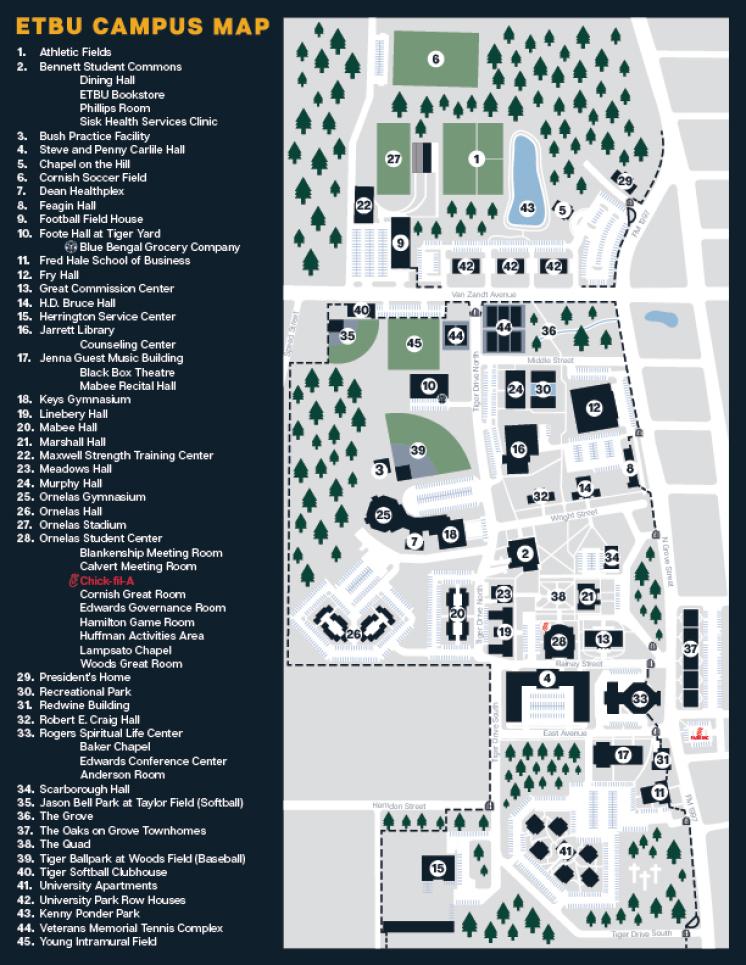 ETBU Campus Map 2024