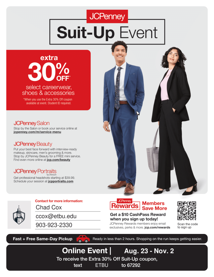 A flyer for the JC Penny Suit-Up Event