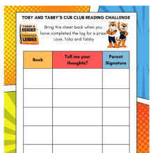 Toby and Tabby's Reading Challenge activity sheet