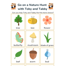 Toby and Tabby's Nature Hunt activity sheet