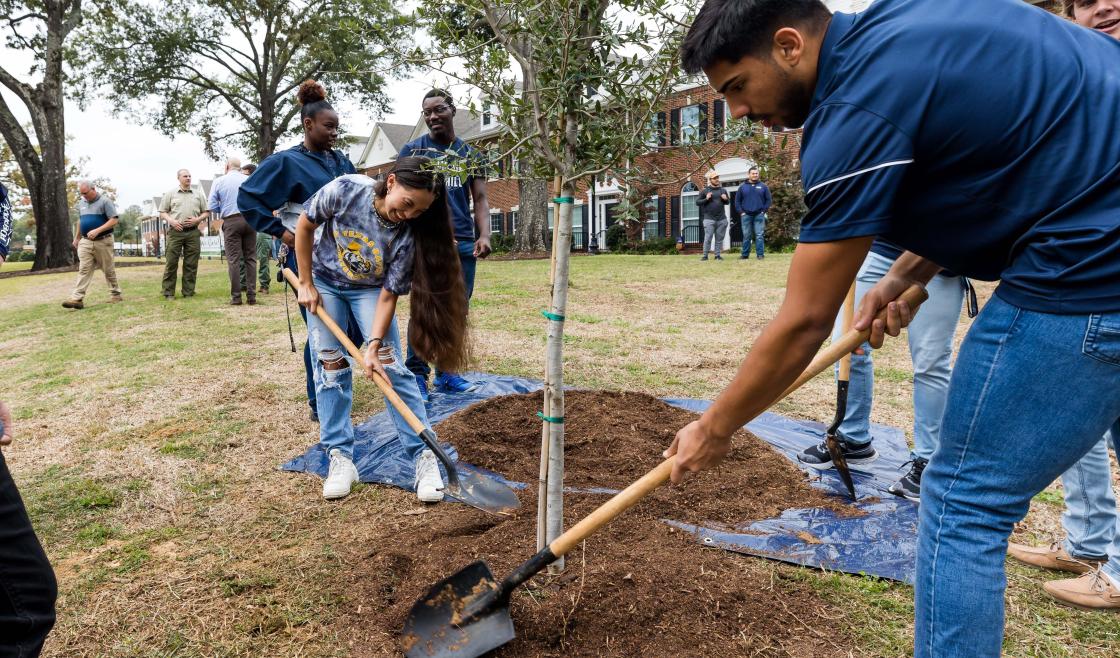 Students plant three new oak trees in honor of Texas State Arbor Day