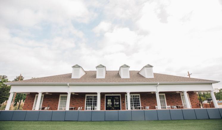 Back of ETBU Tiger Softball Clubhouse brick building