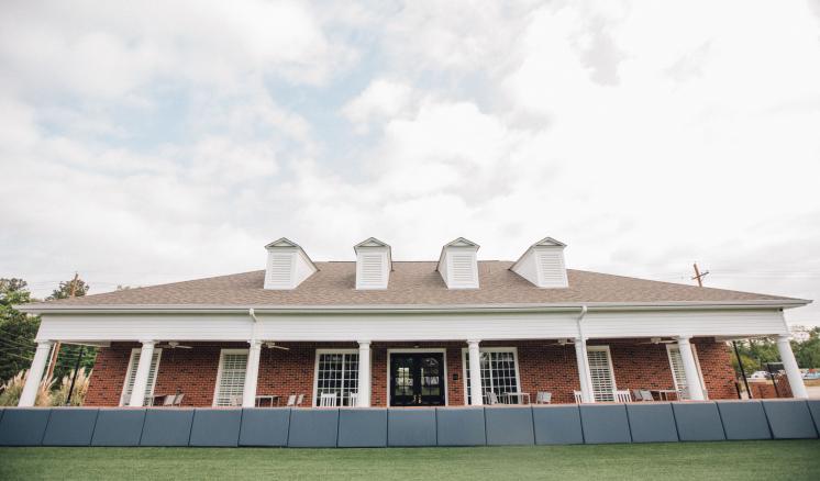 Back of ETBU Tiger Softball Clubhouse brick building