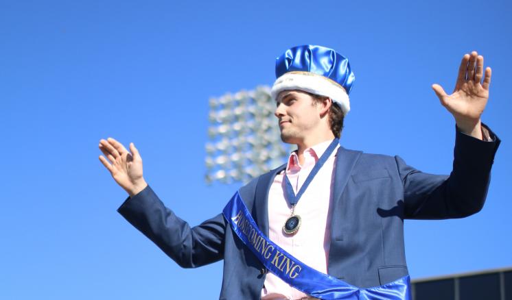 ETBU senior and 2018 Homecoming King Collin Perkins leads the marching band as drum major. Perkins is also a Jazz Band member and sings in the Concert Choir at ETBU. 