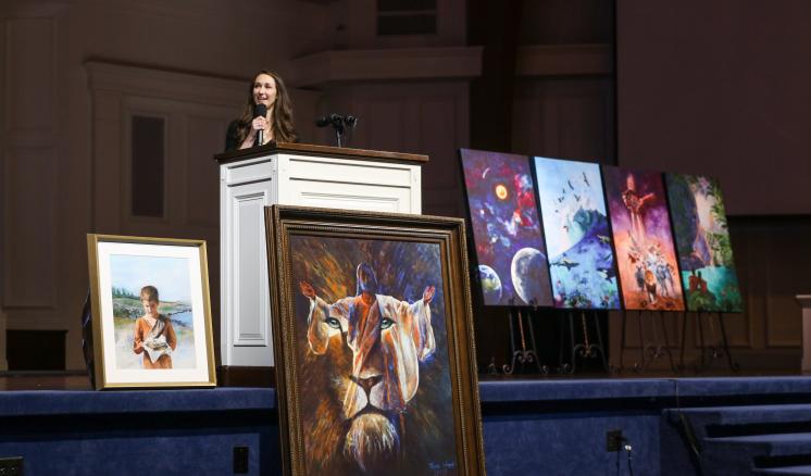 Rachel Wimpey presents art collection to East Texas Baptist University