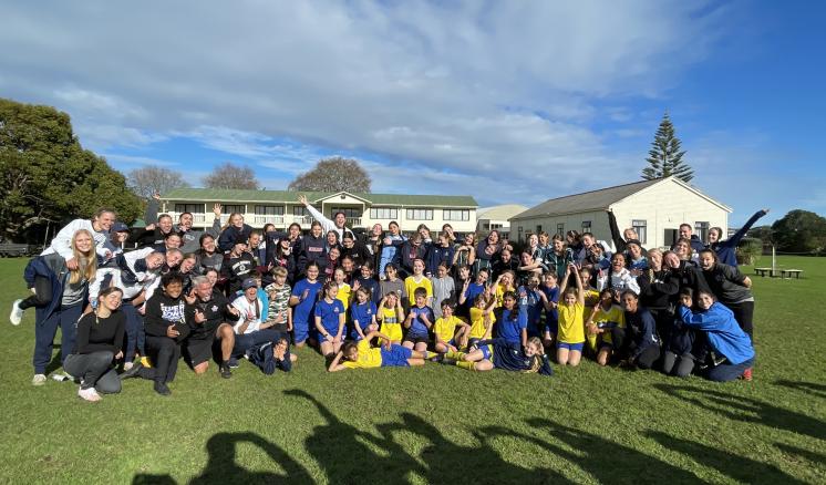 Large group photo of soccer player on soccer field