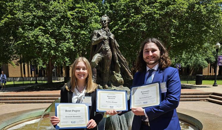 East Texas Regional Phi Alpha Theta Conference 2024 Two students hold awards received at the East Texas Regional Phi Alpha Theta Conference 2024