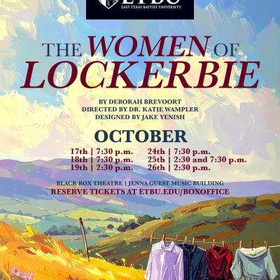 An infographic featuring "The WOmen of Lockerbie" theatre play