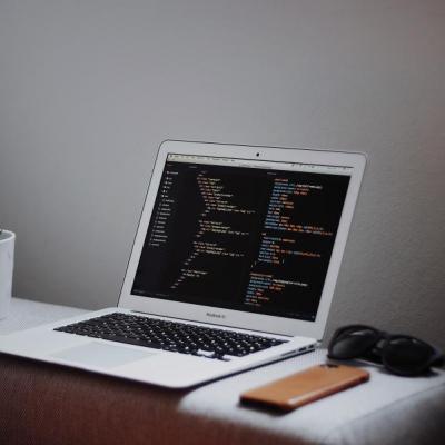 Computer in front of wall
