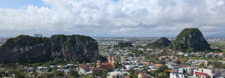 A landscape portrait of a sunny day at Marble Mountain, Da Nang, Vietnam
