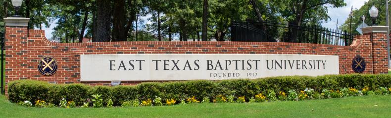 The brick sign of East Texas Baptist University