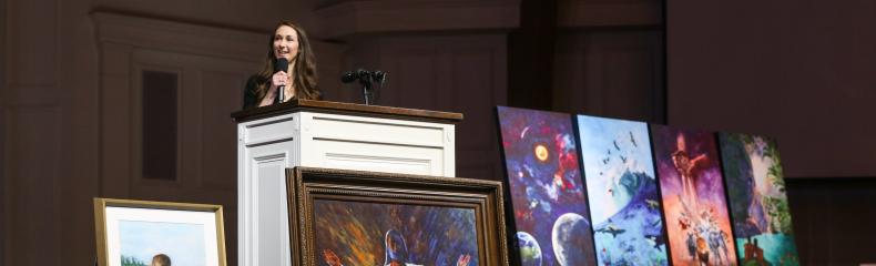 Rachel Wimpey presents art collection to East Texas Baptist University