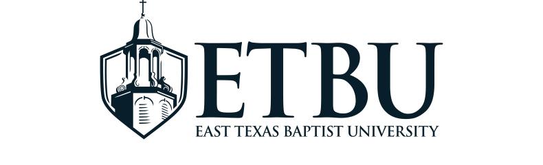 A logo graphic featuring all of the various logos of ETBU. A white and blue background with similar logos